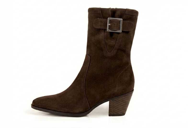 Classic leather ankle boots with a discreet inside zipper, designed for a seamless, elegant silhouette and effortless everyday wear, in dark brown leather with almond toe and mid cone heel - Florence KOOIJMAN